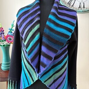 Angelz by Sabri Ozel Vintage Boho Multicolor open front Striped Cardigan